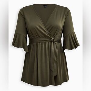 Torrid Challis Surplice Olive Green Wrap Blouse